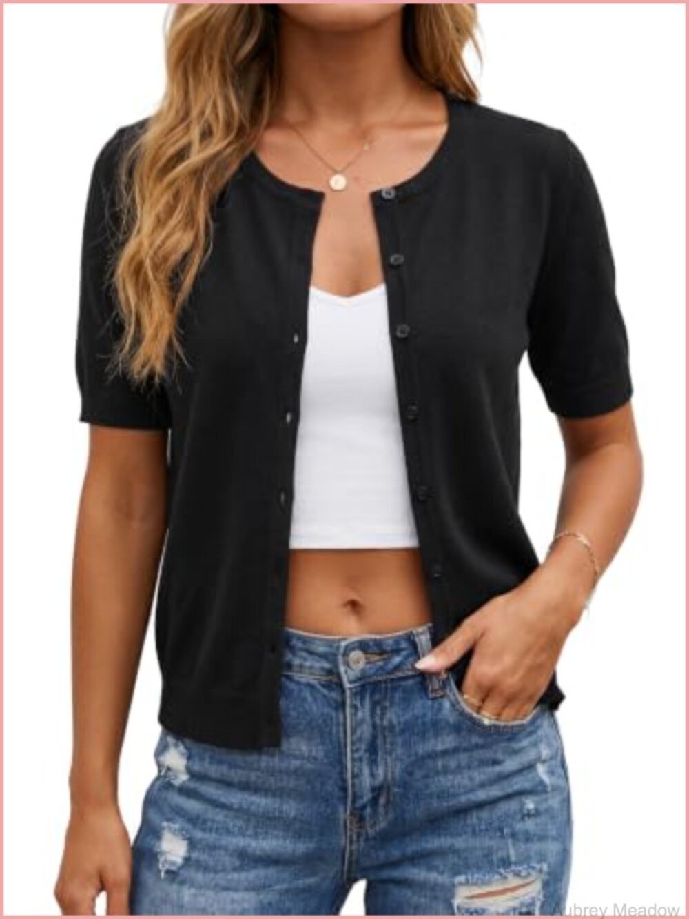 Wool Blend Cropped Cardigan Sweater Short Sleeve Button Down Knit Tops